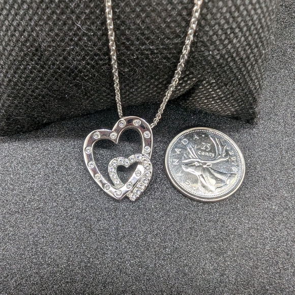 Swarovski Clear Crystal INTERLOCKED HEARTS Pendant Necklace Rhodium - Picture 3 of 5